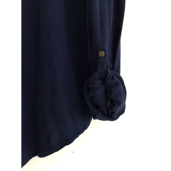 Lucky Brand | Roll Tab Sleeves Button Front Tunic Size L Blue Split V- Neck - Picture 5 of 9